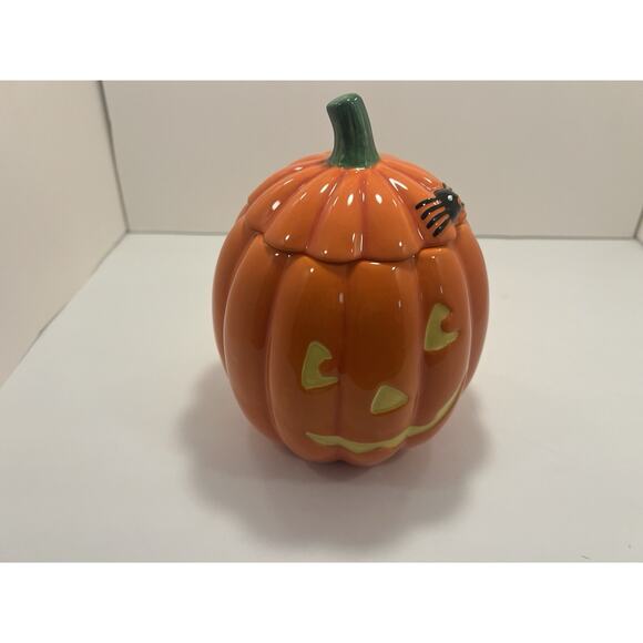 Hallmark Other - Hallmark Halloween Pumpkin Ceramic Cookie Jar with Spider on Lid